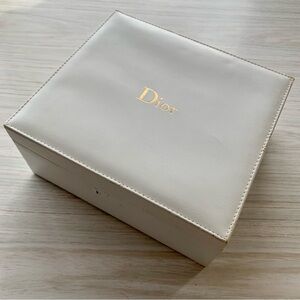 Vintage DIOR Empty Box White Leather Jewelry Lid Square Antique VTG